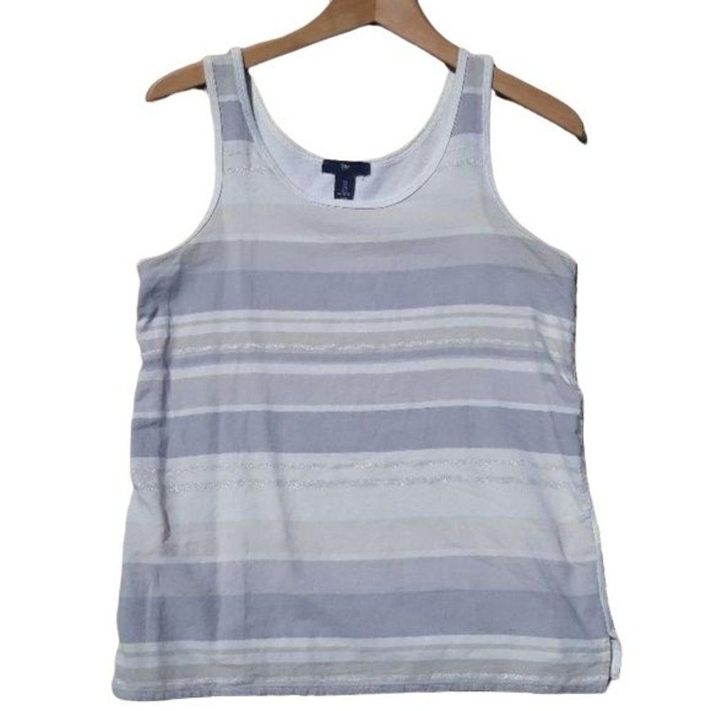 Gap Top Dressy Tank Scoop Neck Large Stripe Metallic Gray Taupe Silver S